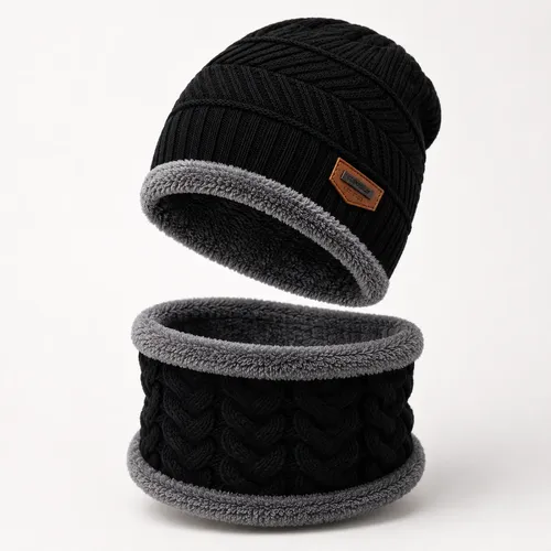 Touca Inverno Frio + Protetor De Pescoço Pelúcia Quente Preto Un