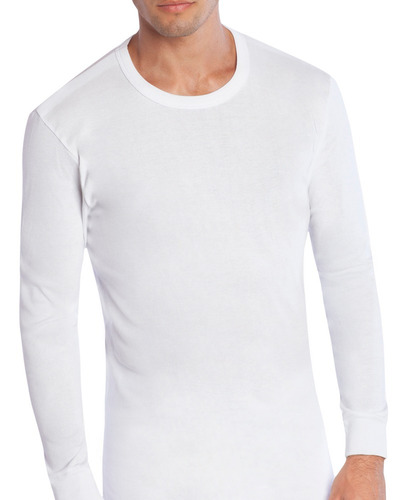 Camiseta M/larga Cuello Polo Hombre Algodón Blanco