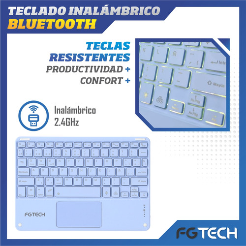 Teclado Inalambrico Bluetooth + Touchpad Retroiluminado Rgb Teclado Lila Idioma Español Latinoamérica