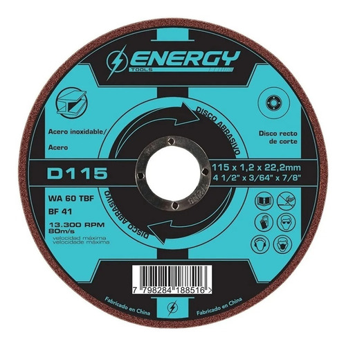 Disco De Corte Para Acero Y Acero Inox Energy 115x1,2x22,2 