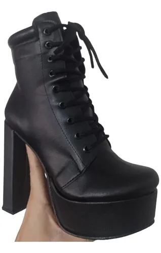 Botineta Bota Taco Palo Mujer Cordones Plataforma