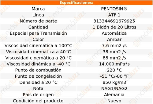 20 Lts Aceite Atf 1 Automática Pentosin E320 L6 3.2l 94/97