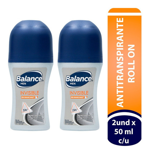 Imagen 1 de 1 de Desodorante Balance Roll On Invisible Hombre 2 X 50ml