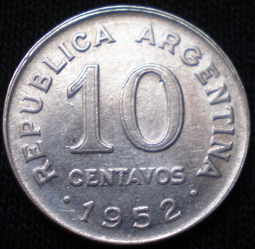Argentina 10 Centavos 1951 1952 Canto Estriádo Km#47 C/u