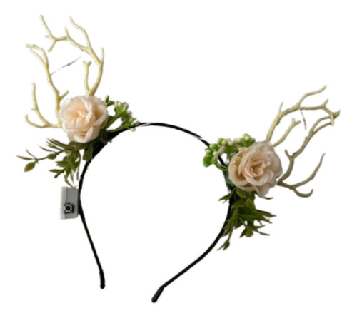 Diadema Con Flores Y Cuernos De Ciervo Iluminados Con Led