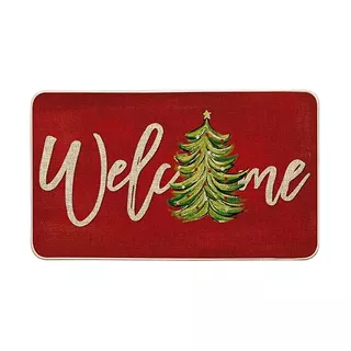 Red Xmas Tree Christmas Welcome Doormat, Winter Home De...