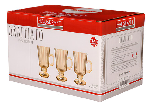Jogo 6 Canecas 220ml Irish Graffiato De Vidro Âmbar