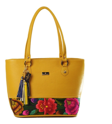 Imagen 1 de 5 de Bolso De Piel Con Telar Artesanal De Zinacantán Bolsa Dama