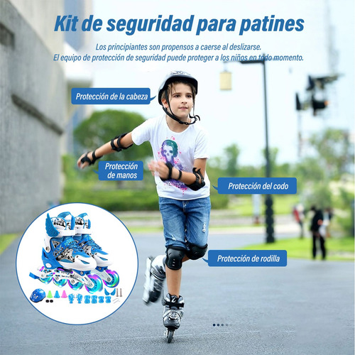 Patines En Linea De 4 Ruedas Luces Para Niños Con Protección