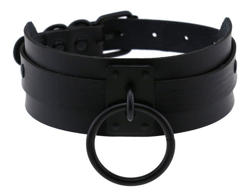 Choker Circulo Negro Gotico Cuero Sintetico Collar Prem Negro