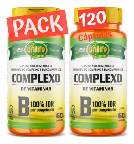 Pack Complejo B Vitaminas B1 B2 B3 B5 B6 B7 B9 B12 120 Caps
