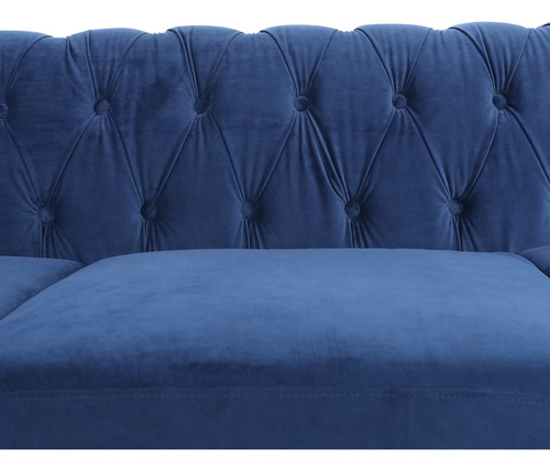 Sofá Chesterfield Moderno De Terciopelo 3 Plazas Azul Madera Diseño De La Tela