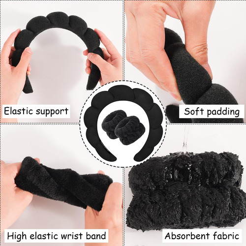 Spa Headband And Wristband Set Zkptops For Women Black