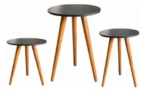 Comprar Kelan Mesa Redonda Lateral e Apoio Jogo De Mesas Trio Mesa Redonda Pé Palito Retro Cor Preto