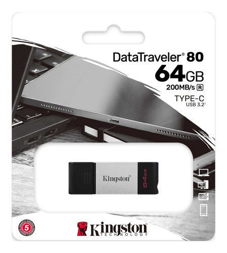 Imagen 1 de 5 de Pendrive 64gb Kingston Type-c 3.2 Datatraveler 80 Dt80 Ctman