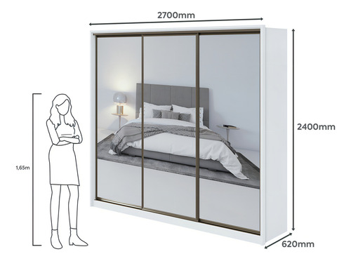 Guarda Roupa Casal 3 portas super Glass Spazio 6 gavetas Branco Móveis Lopas