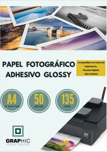 Pack Papel Autoadhesivo Glossy 135grs Tamaño A4 100 Hojas