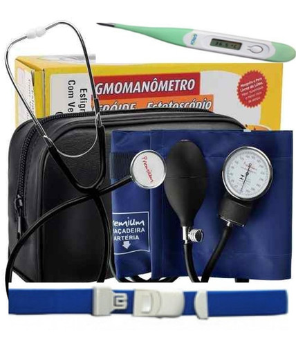 Kit Esfigmomanômetro + Estetoscópio + Garrote + Termômetro
