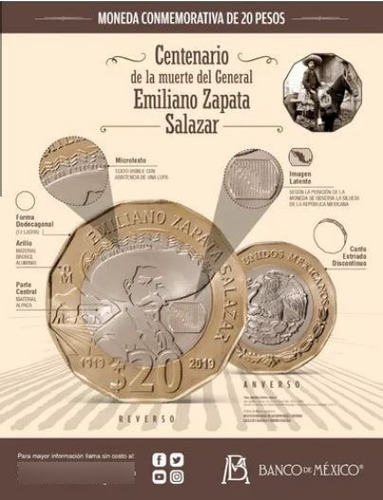 Moneda Emiliano Zapata De 20 Pesos. Nueva Sin Circular