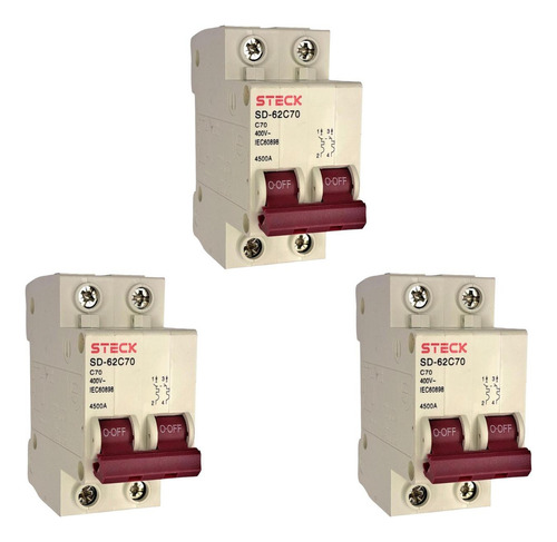 Kit C/3 - Disjuntor Steck Din Bipolar 70a. C