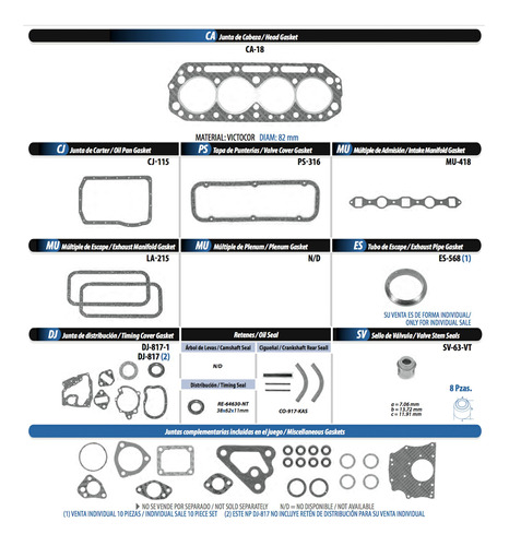 Juntas Motor Tf Victor Para Nissan Guayin  1.8l 1981-1994