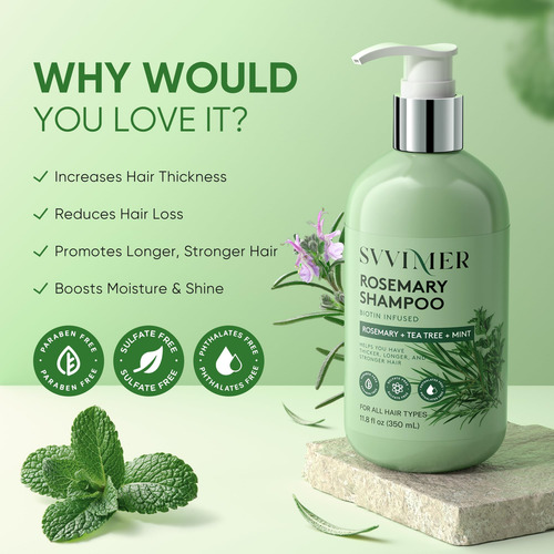 Champú Svvimer Rosemary Hair Growth 350 Ml Con Árbol De Té C