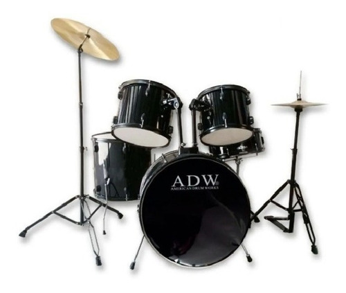 Kit Bateria Adw Set 90l Negra Incluye Baquetas Y Silla