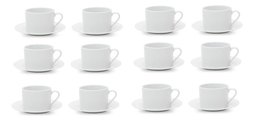 12 Tazas De Té C/ Plato 220ml Blanco Porcelana Selecta