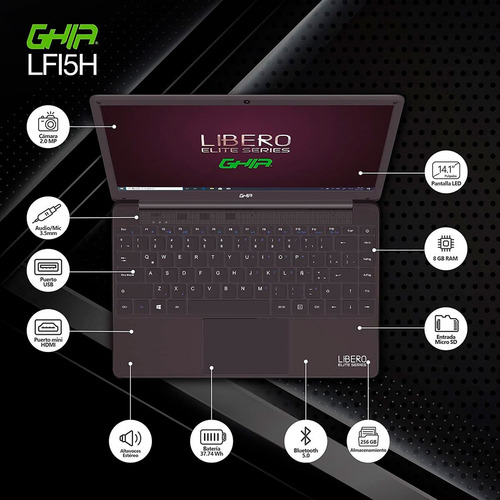 Imagen 6 de 7 de Laptop Ghia Libero Elite Lfi5h De 14.1'' Intel Core I5-8259u, 8 Gb Ram, 256 Gb Ssd, Windows 10 Home