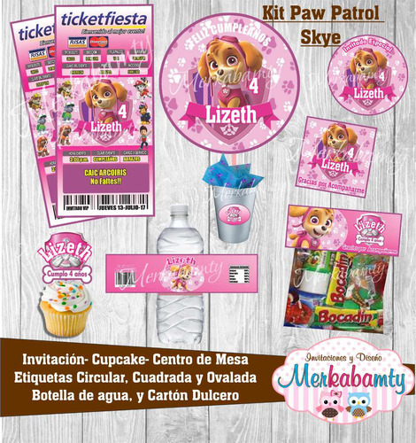 Invitacion Cumpleaños Paw Patrol  Skye Kit Imprimelo Tú!!