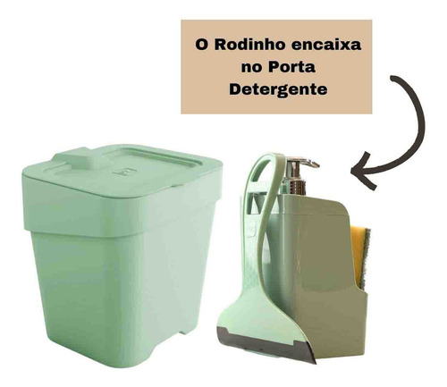 Kit Para 3 Pç Pia Lixeira Porta Detergente E Rodinho Slim Uz Cor Verde