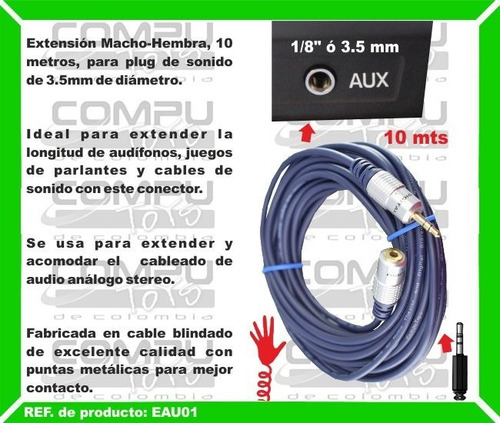 Extension Stereo Metalizada 10 M Ref: Eau01 Computoys Sas