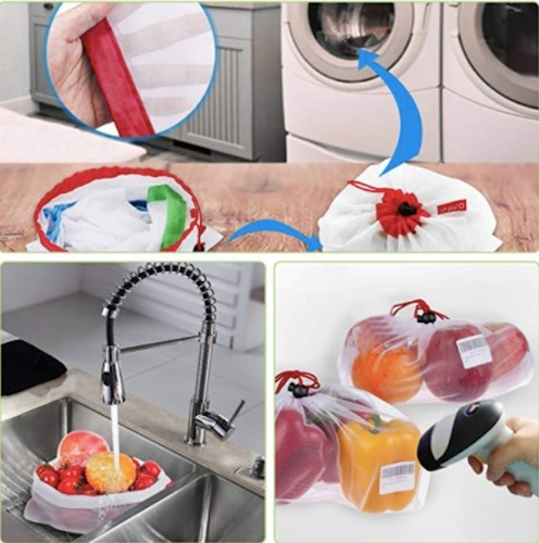 Bolsas De Malla Red Reutilizbles Ecológicas Para Fruta 10 Pz