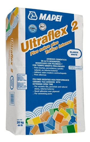 Adhesivo Piso Sobre Piso Blanco Saco 20kg Ultraflex 2 Mapei