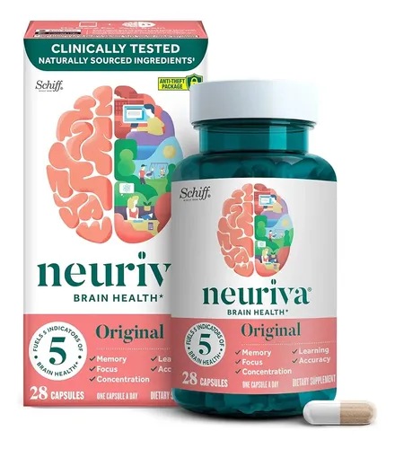 comprar Neuriva Brain Health 28 Cápsulas Schiff. Sabor Natural para memoria, concentración y aprendizaje y precisión con nootrópicos clínicamente probados fosfatidilserina y neurofactor, sin cafeína.
