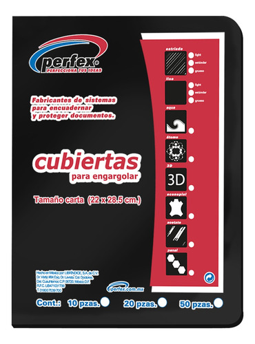 Perfex Cubierta/encuadernar Econopiel Lino Negro T/c 50 Pzas