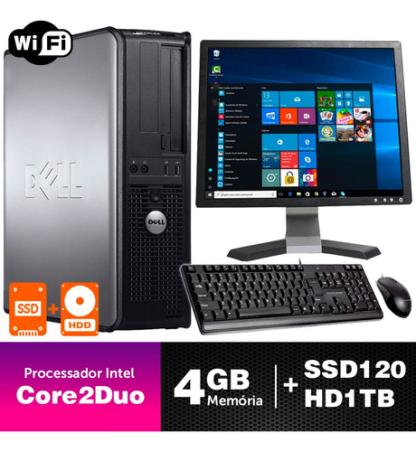 Cpu Usado Dell Optiplex Int C2duo 4gb Ddr3 Ssd120+1tb Mon17q