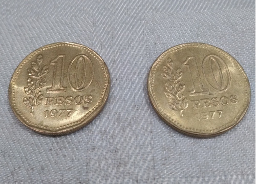 Lote De 2 Monedas Argentina 1977, 10 Pesos. Almirante Brown 
