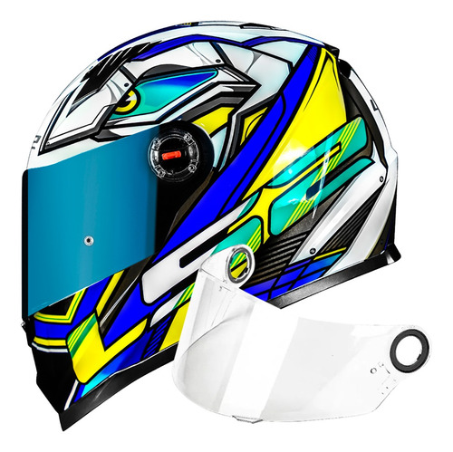 Capacete Ls2 Ff358 Classic Xdron Azul/amarelo+ Viseira