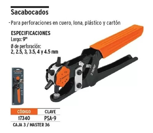 Pinza Sacabocados Para Cuero Lona Plástico Cartón Truper Fc
