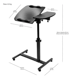 Mesa Para Laptop Portatil Ruedas Altura Ajustable 67x40x94 Color Negro