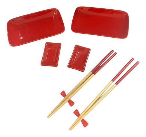 Set Sushi Para 2 Personas Diseño Rojo 10 Piezas Porcelana