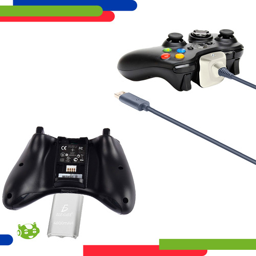 Kit Carga Y Juega Xbox 360 Slim Company Cable De Alimentación Batería 4800 Mah Compatible Para Control Consola Color Blanco