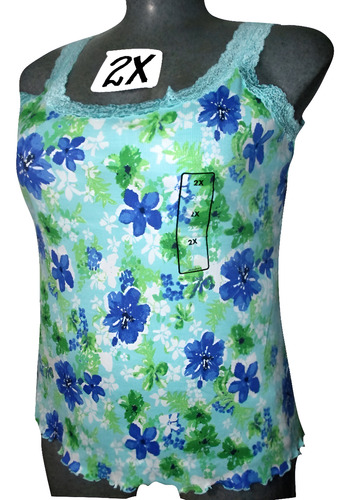 Blusa Azul Estampada Flores Sin Manga Talla 2x (38/40) Basic