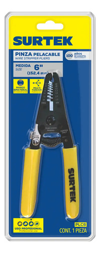Pinza Pelacable 10-22 Awg Multifunción 6'' C/resorte Surtek®