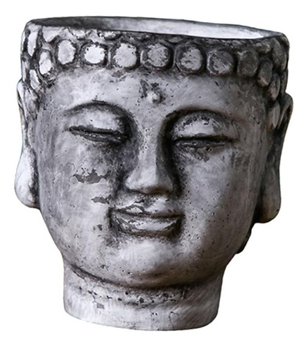 Maceta Con Cabeza De Buda De Cemento, Florero, Escultura