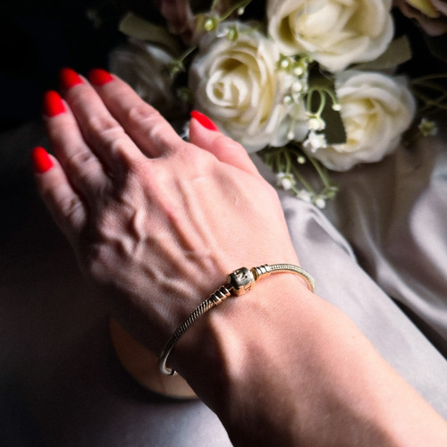 Pulseira Pandora Flexível Em Ouro Amarelo 14k 19 Centímetros