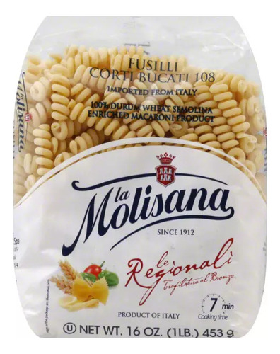 La Molisana Fusilli Corti Bucati 108 Pasta 453 Gr
