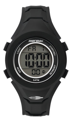 Relógio Masculino Digital Preto de Pulso Infantil Infanto-Juvenil com Pulseira de Silicone Resistente à Água 5 ATM com Cronômetro, Alarme, Calendário e Iluminação Noturna Mormaii MOJ8566F/8P