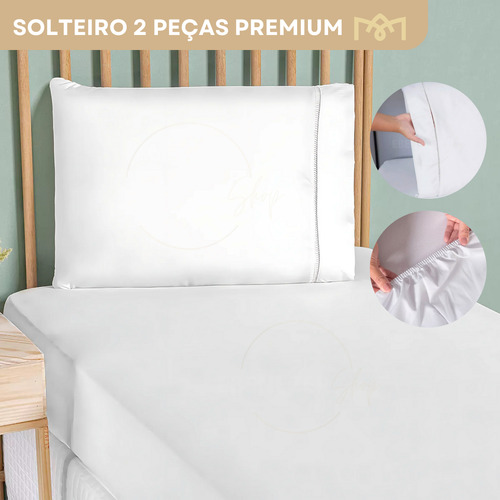 Jogo De Cama Solteiro 2 Peças 400 Fios Ponto Palito C/ Elástico Hotel Premium Cor Branco